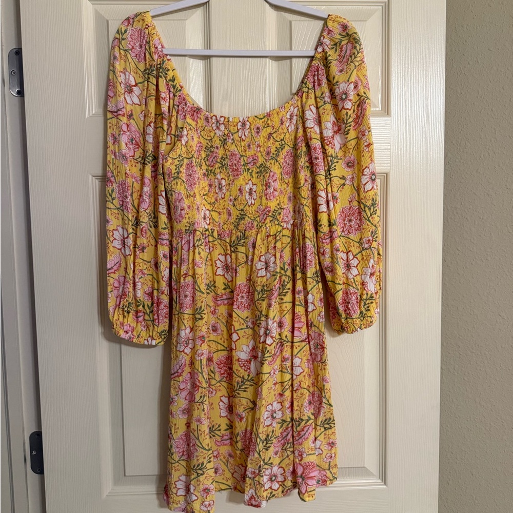 Billabong Yellow Floral Scoop-Neck Mini Dress